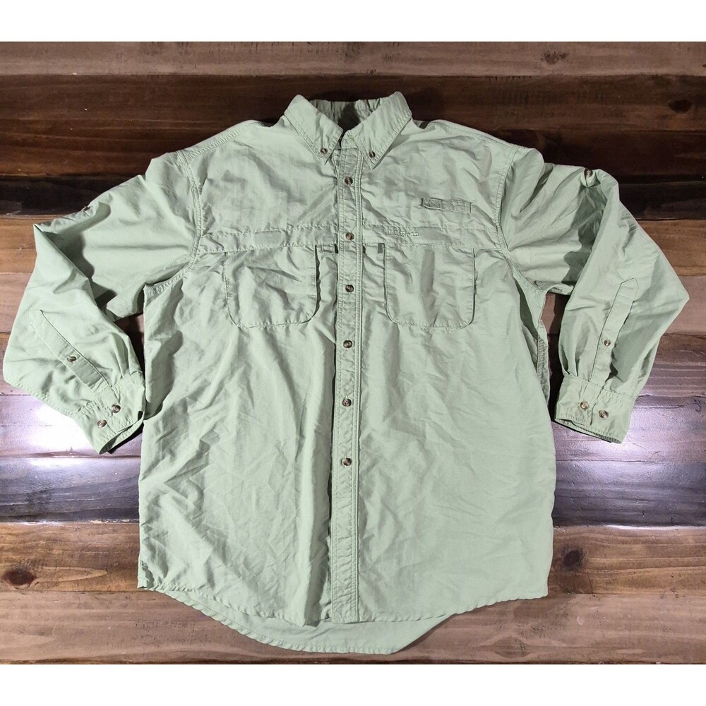 LL Bean Fishing Shirt Mens Large Green Vented Long Sleeve Hiking Outdoor 280916